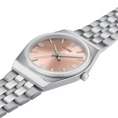CLUSE Retro 70's - Steel Silver Link/Light Salmon