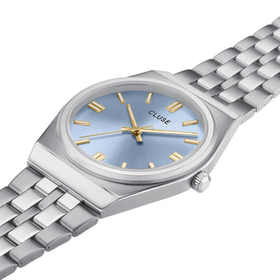 CLUSE Retro 70's - Steel Silver Link/Light Blue