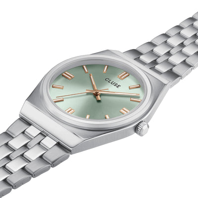 CLUSE Retro 70's - Steel Silver Link/Sage Green