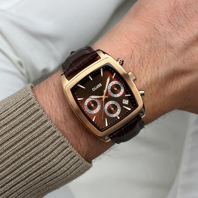 CLUSE Quartaut Chrono - Brown Leather/Rose Gold