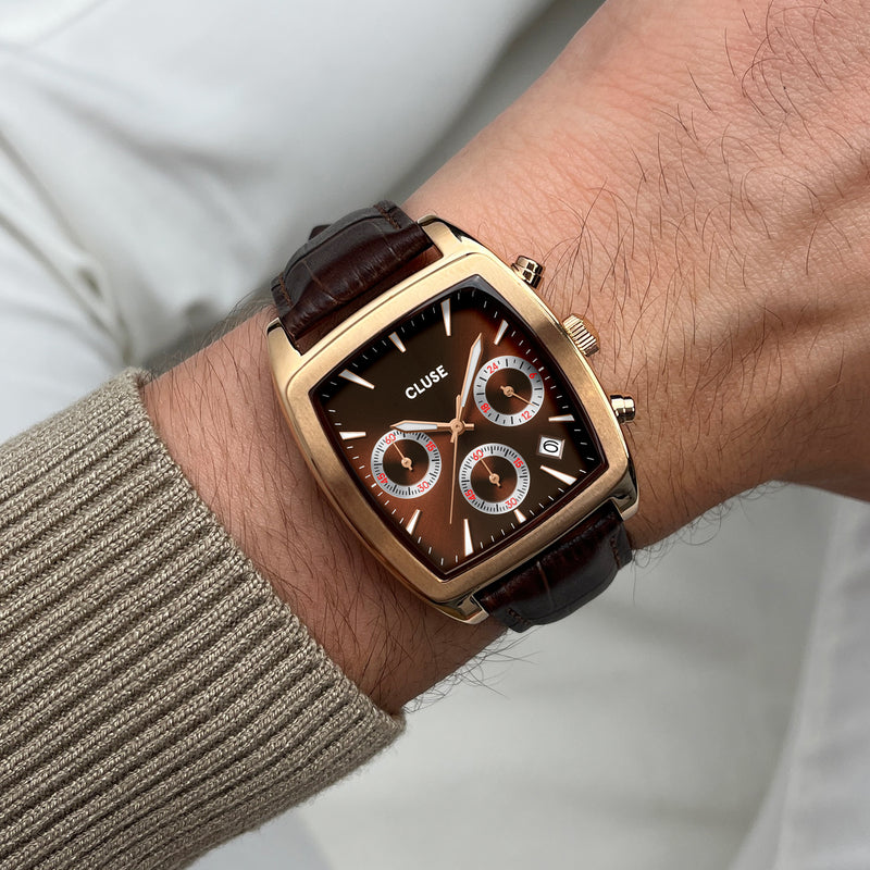 CLUSE Quartaut Chrono - Brown Leather/Rose Gold