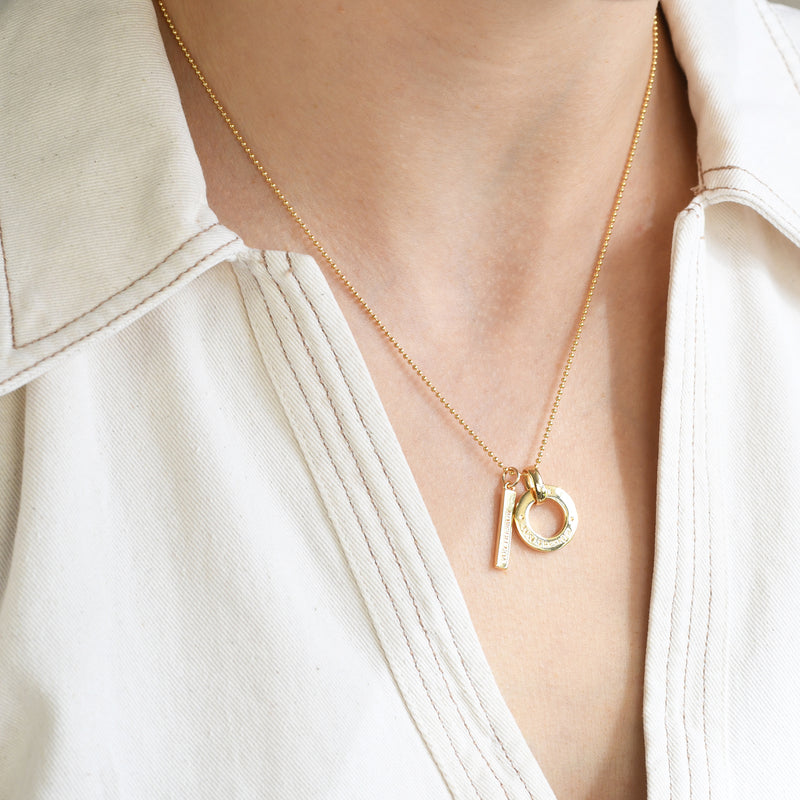 Von Treskow Yg Plated Fine Ball Chain Necklace w/ VT Disc & Bar-45cm | Mocha Australia