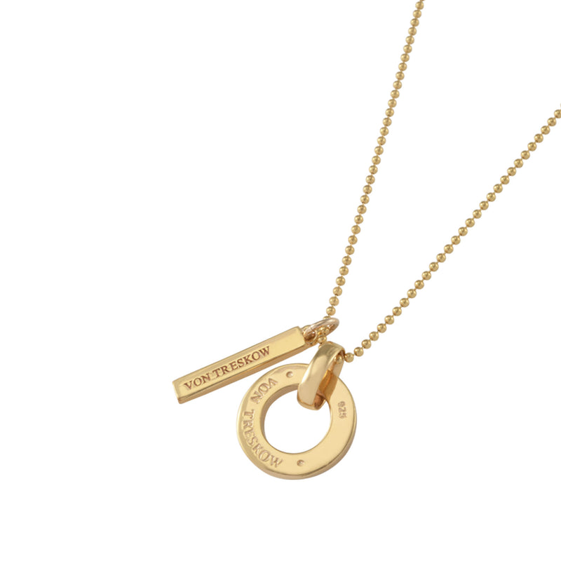 Von Treskow Yg Plated Fine Ball Chain Necklace w/ VT Disc & Bar-45cm | Mocha Australia