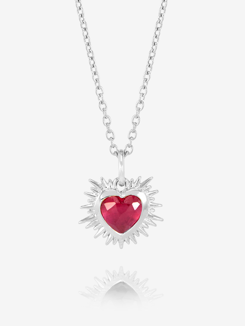 Rachel Jackson Electric Love Birthsone Heart Necklace JULY - Silver
