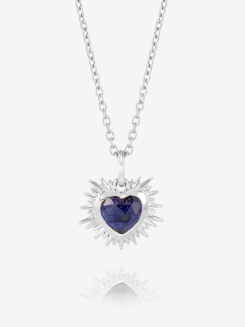 Rachel Jackson Electric Love Birthsone Heart Necklace SEPTEMBER - Silver