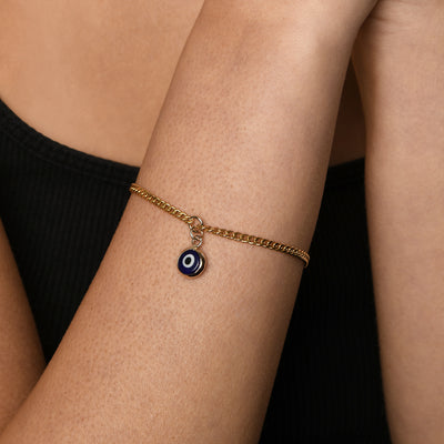 Von Treskow Yg Curb Chain Bracelet w/ 8mm Evil Eye - Gold | Mocha Australia