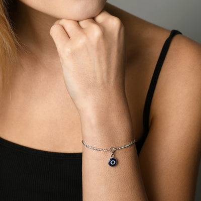 Von Treskow Ss Curb Chain Bracelet w/ 8mm Evil Eye - Silver | Mocha Australia