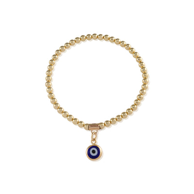 Von Treskow Yg 4mm Stretchy Bracelet w/6mm Evil Eye - Gold | Mocha Australia