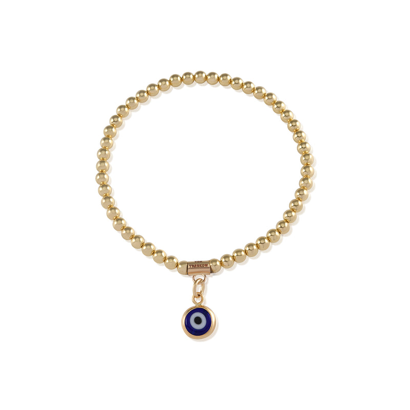 Von Treskow Yg 4mm Stretchy Bracelet w/6mm Evil Eye - Gold | Mocha Australia