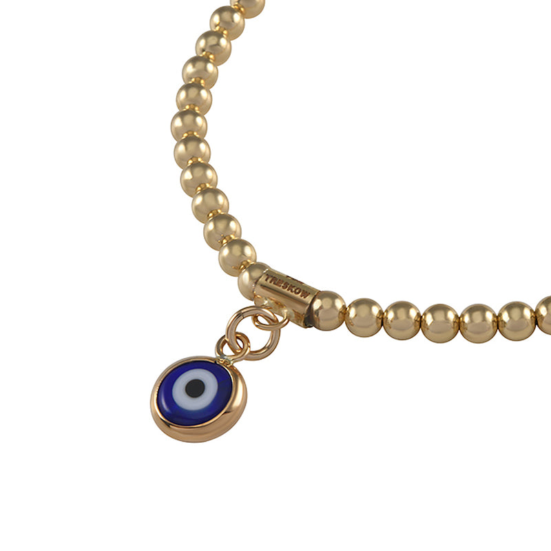 Von Treskow Yg 4mm Stretchy Bracelet w/6mm Evil Eye - Gold | Mocha Australia