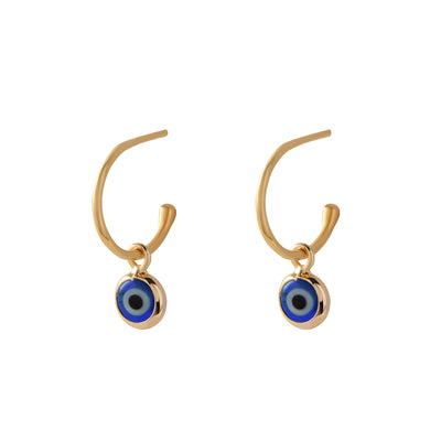 Von Treskow Yg Open Hoop Studs w/ 6mm Evil Eye - Gold | Mocha Australia