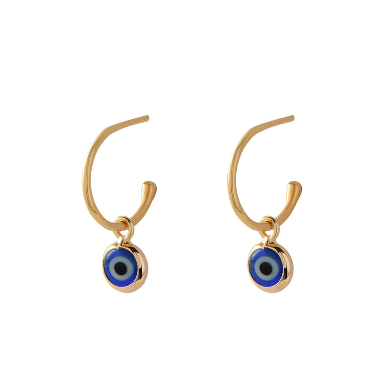 Von Treskow Yg Open Hoop Studs w/ 6mm Evil Eye - Gold | Mocha Australia