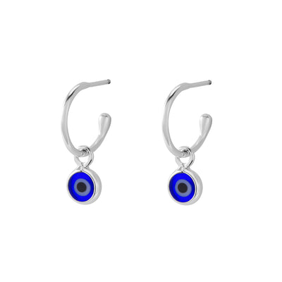 Von Treskow Ss Open Hoop Studs w/ 6mm Evil Eye - Silver | Mocha Australia