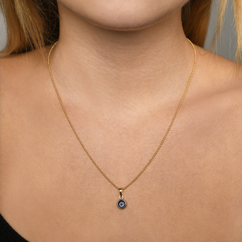 Von Treskow Yg Ball Chain Necklace w/ 6mm Evil Eye - Gold | Mocha Australia