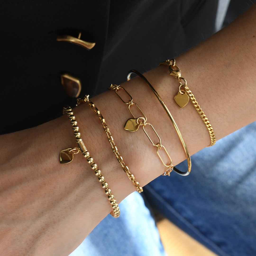 Von Treskow Yg Filled Mariner Link Bracelet w 8mm VT Heart - Gold