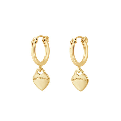 Von Treskow Yg Filled 13mm Lever Hoop Earrings w 8mm VT Heart - Gold | Mocha Australia