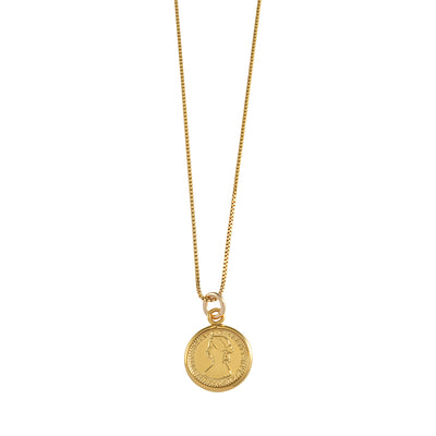 Von Treskow Yg Filled Box Chain Necklace w Tiny Australian Token - Gold | Mocha Australia