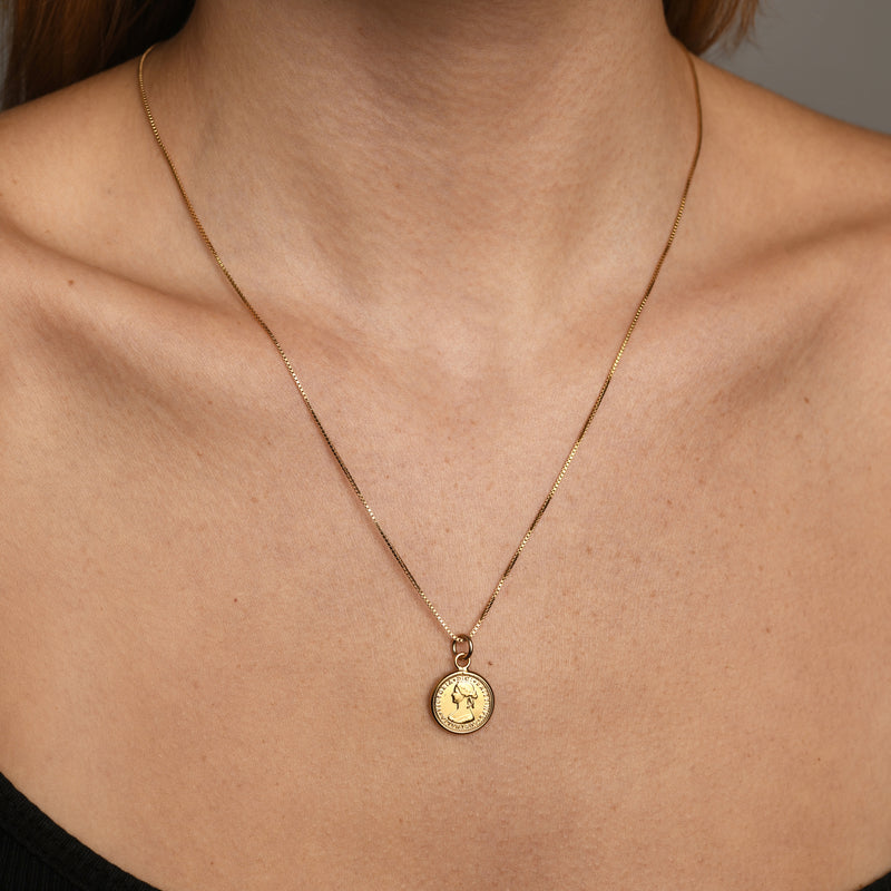Von Treskow Yg Filled Box Chain Necklace w Tiny Australian Token - Gold | Mocha Australia