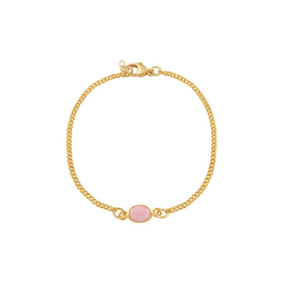 Von Treskow Yg Filled Curb Chain Bracelet w Pink Oval Opal - Gold | Mocha Australia
