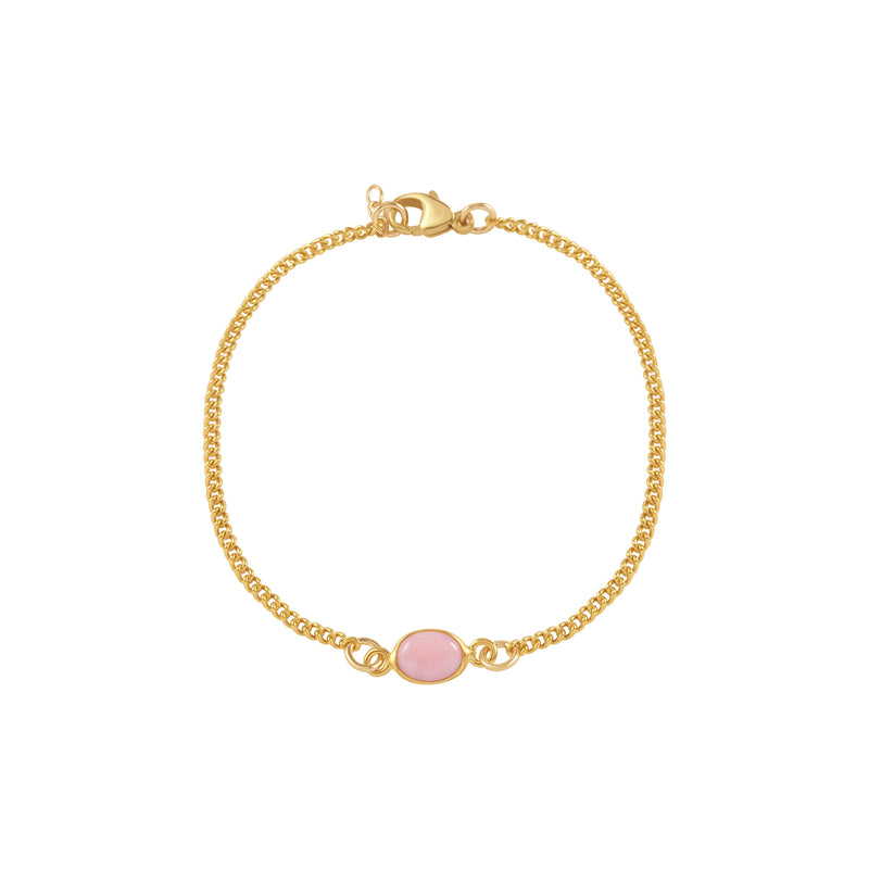 Von Treskow Yg Filled Curb Chain Bracelet w Pink Oval Opal - Gold | Mocha Australia