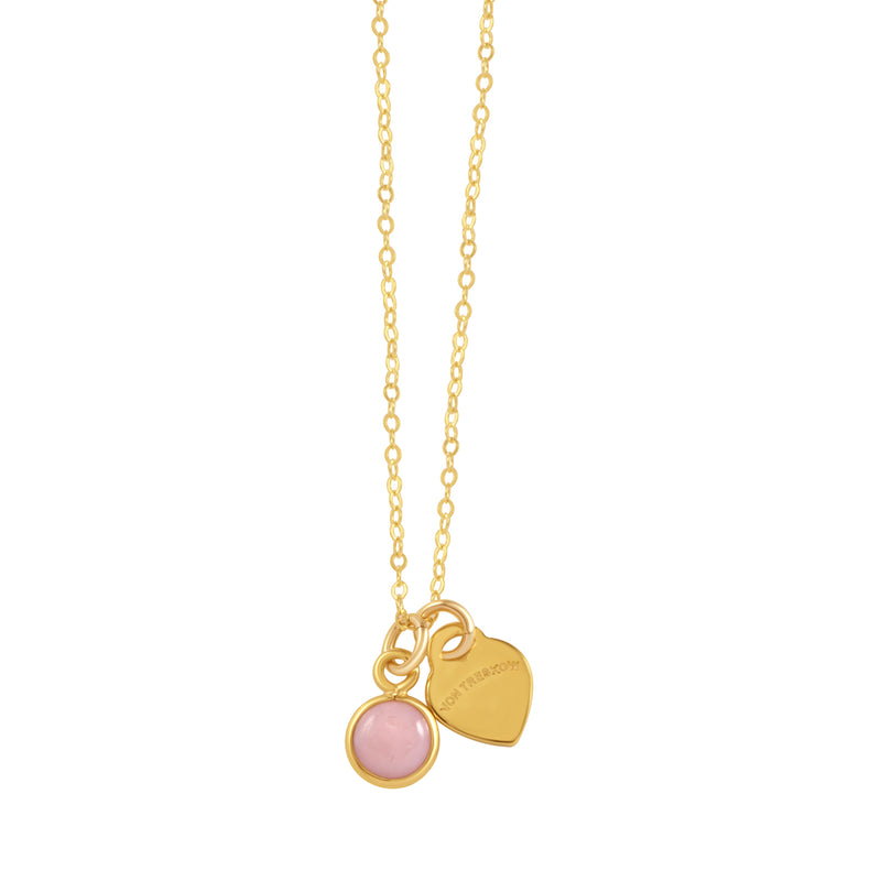 Von Treskow Cable Chain Necklace w/ Pink Opal and VT Heart - Gold