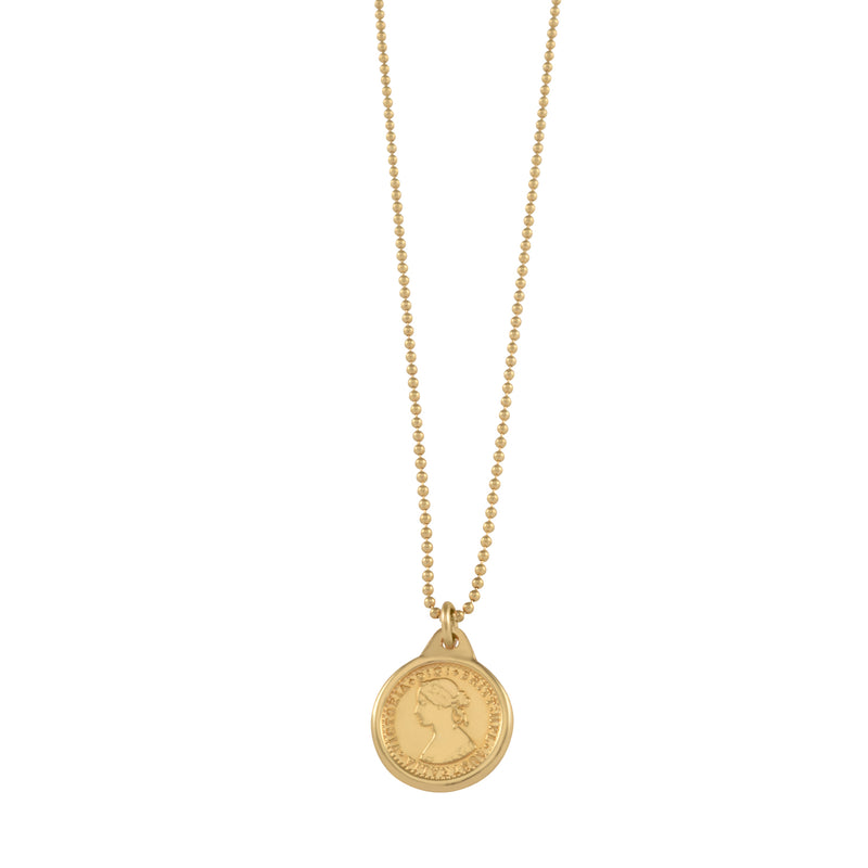 Von Treskow Yg Plated Fine Ball Chain w/ Tiny Australian Token in Bezel | Mocha Australia