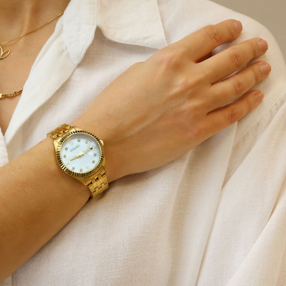 Gregio Mallory Petit Watch- Yellow Gold/White Face | Mocha Australia