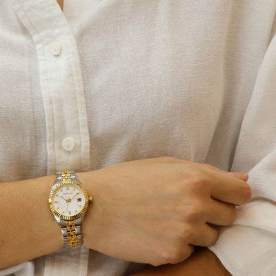 Gregio Mallory Petit Watch- Two Tone/White Face | Mocha Australia