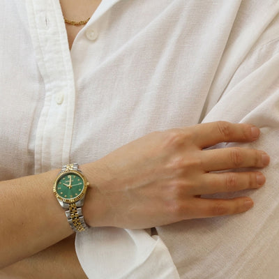 Gregio Mallory Petit Watch- Two Tone/Green Face | Mocha Australia