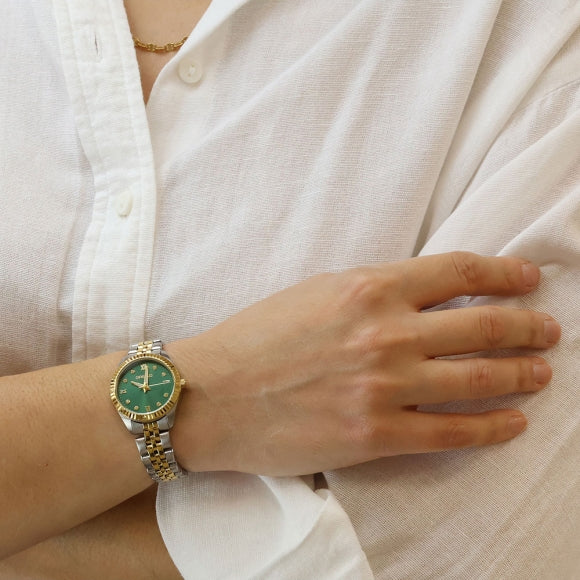 Gregio Mallory Petit Watch- Two Tone/Green Face | Mocha Australia