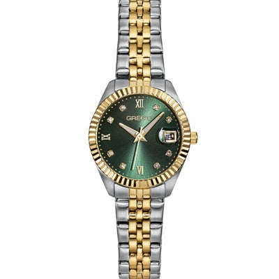 Gregio Mallory Petit Watch- Two Tone/Green Face | Mocha Australia