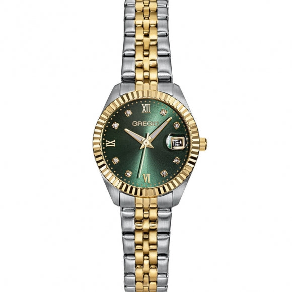 Gregio Mallory Petit Watch- Two Tone/Green Face | Mocha Australia