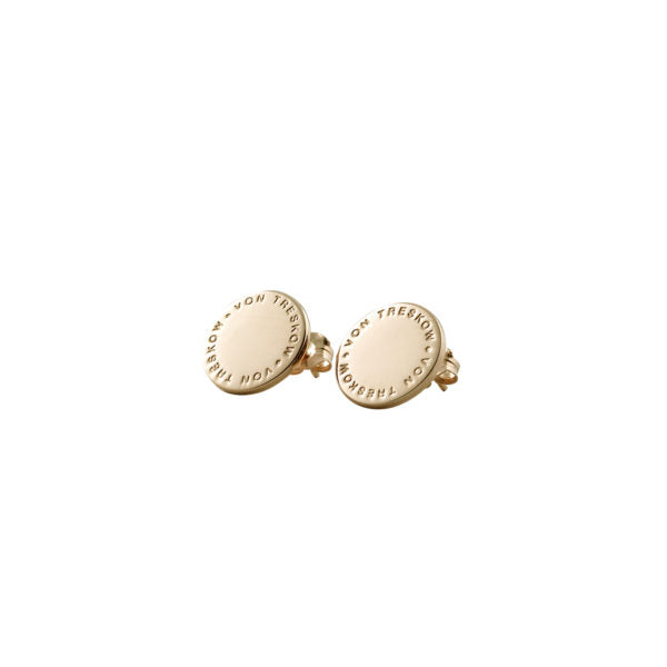 Von Treskow Yg Circular Text Plate Studs- Gold | Mocha Australia