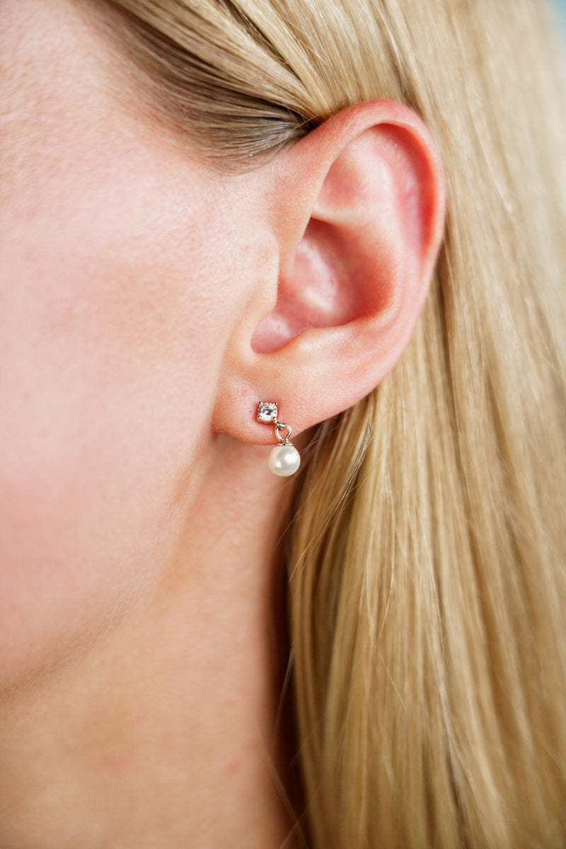 Georgini Adagio Touch of Sparkle Dangle Drop Pearl Earrings - Silver | Mocha Australia