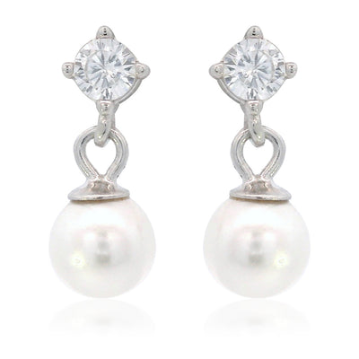 Georgini Adagio Touch of Sparkle Dangle Drop Pearl Earrings - Silver | Mocha Australia