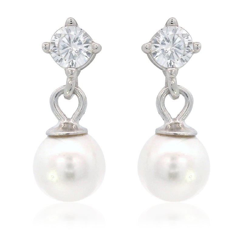 Georgini Adagio Touch of Sparkle Dangle Drop Pearl Earrings - Silver | Mocha Australia