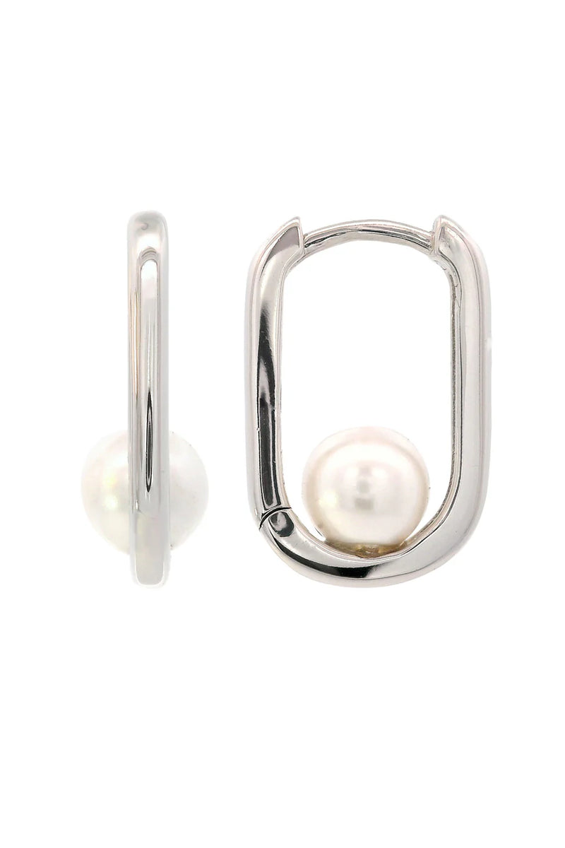 Georgini Adagio Nine-2-Five Pearl Oval Hoops - Silver | Mocha Australia