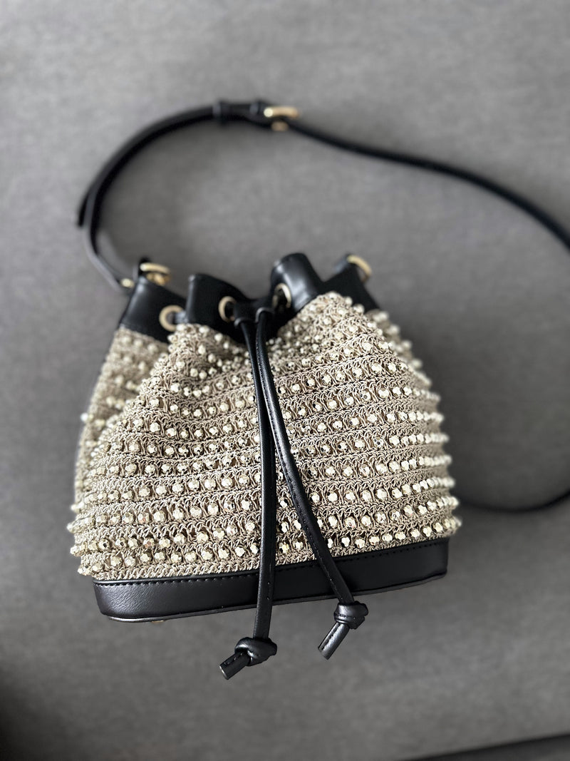 Mocha Kylie Bucket Beaded Bag - Gold/Taupe | Mocha Australia