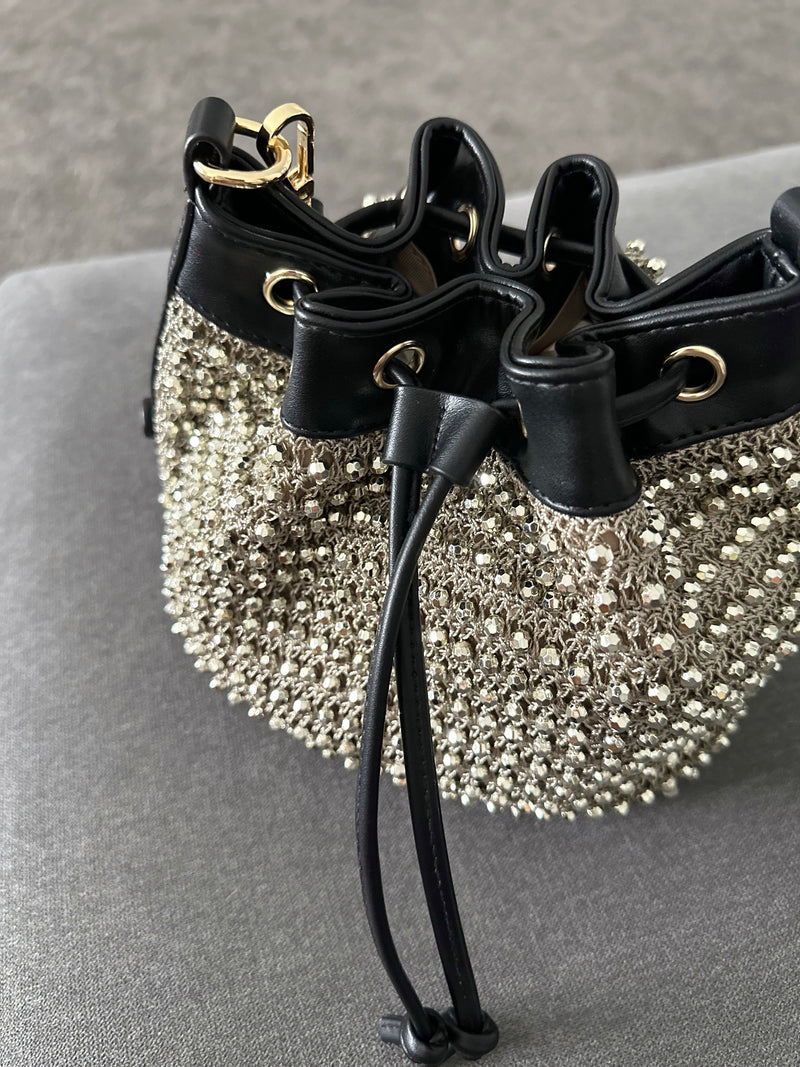 Mocha Kylie Bucket Beaded Bag - Gold/Taupe | Mocha Australia