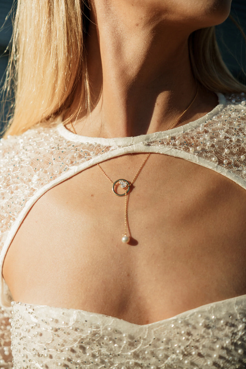 Georgini Chic Noel Freshwater Pearl Lariat Necklace - Gold | Mocha Australia
