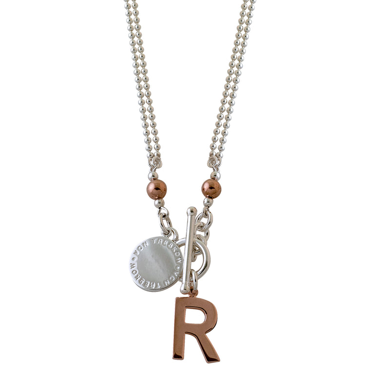 Von Treskow Double Fine Ballchain Necklace w/ VT Plate & Initial - Rose Gold | Mocha Australia
