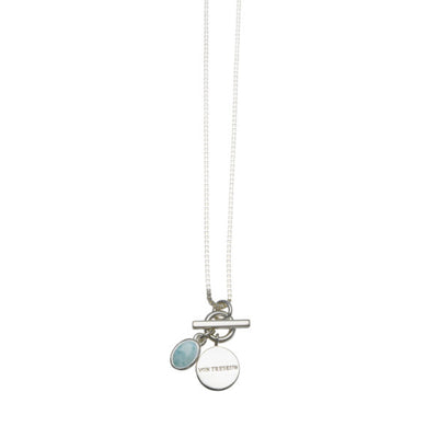 Von Treskow Ss Fine Box Chain Necklace W/ VT Toggle & 7x5mm Oval Larimar - Silver | Mocha Australia