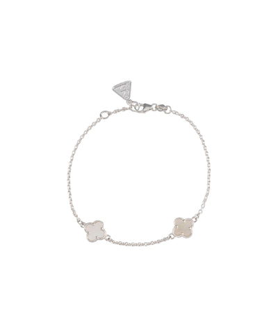 Von Treskow Belcher Chain Bracelet w/ Double Mini Mother of Pearl Clover - Silver | Mocha Australia