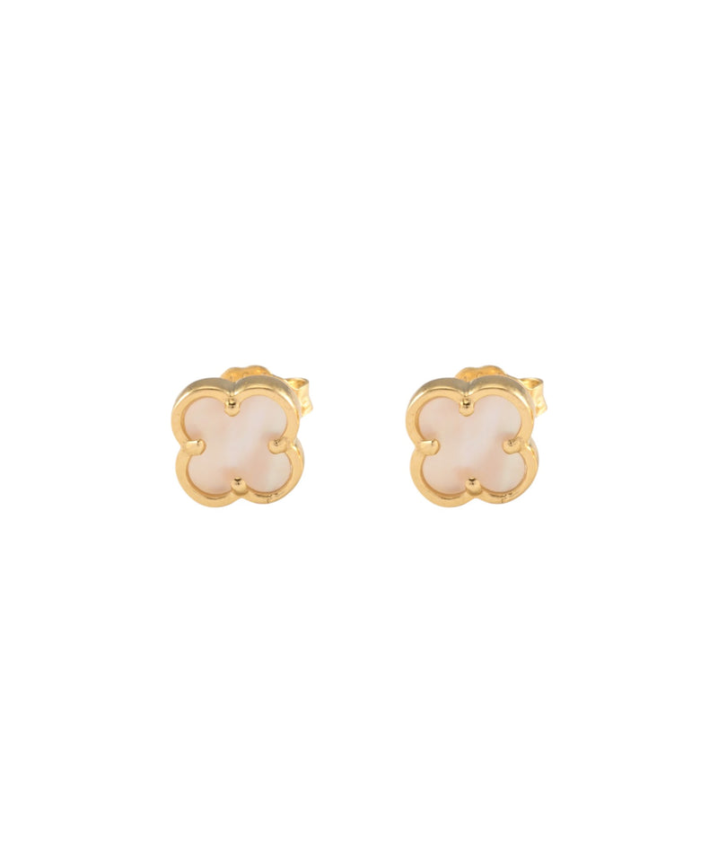 Von Treskow Tiny Mother of Pearl Clover Studs - Gold | Mocha Australia