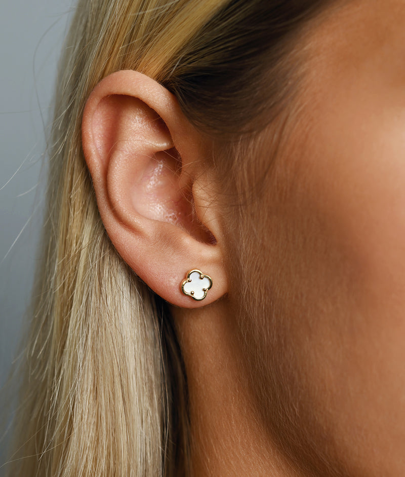 Von Treskow Tiny Mother of Pearl Clover Studs - Gold | Mocha Australia