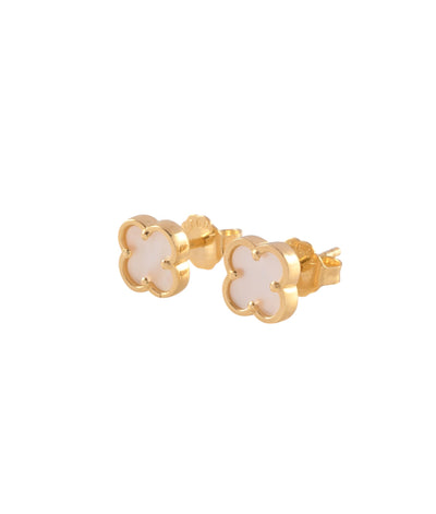 Von Treskow Tiny Mother of Pearl Clover Studs - Gold | Mocha Australia