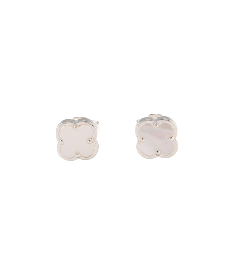 Von Treskow Tiny Mother of Pearl Clover Studs - Silver | Mocha Australia
