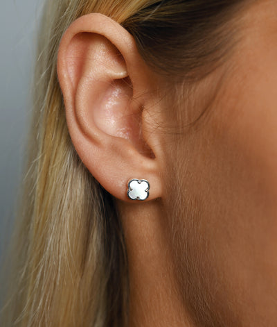 Von Treskow Tiny Mother of Pearl Clover Studs - Silver | Mocha Australia