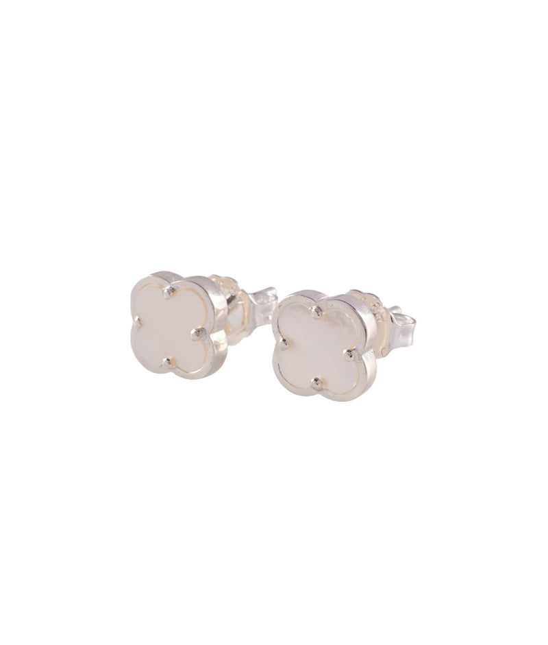 Von Treskow Tiny Mother of Pearl Clover Studs - Silver | Mocha Australia