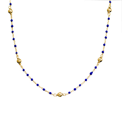 Mocha DPI Ss Ball Chain Necklace Plated w/ Blue Beads - Gold | Mocha Australia